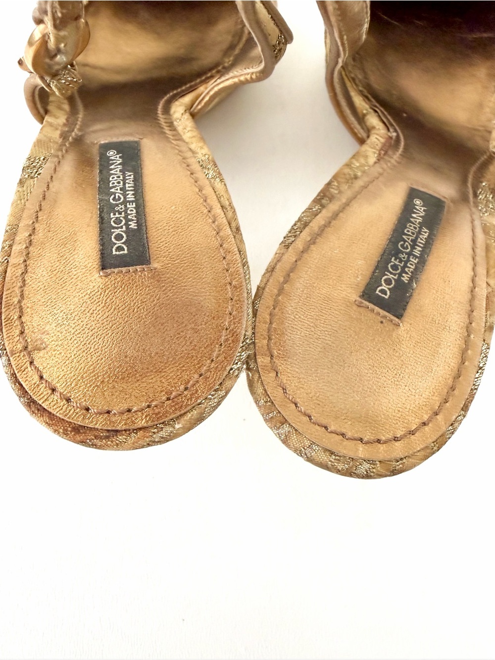 DOLCE & GABBANA | Vintage Gold Brocade Slingback Kitten Heel Pumps EU 37.5 - Picture 13 of 17